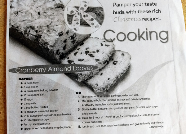 Cranberry Almond Loaf, original recipe